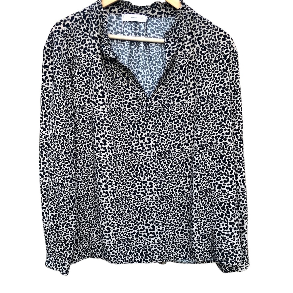 Leopard Print Blouse Shirt Ruffled Neck Careercore Sz. 10